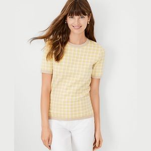 Ann Taylor Houndstooth Short Sleeve Crew Neck Sweater